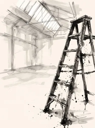 Ink Wash Painting of Studio Ladder