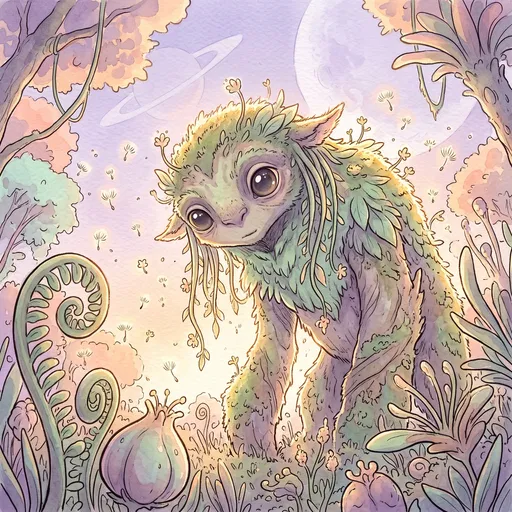 Watercolor Botanical Alien Creature on Exoplanet