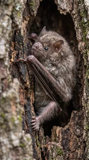 Close-Up of Bat in Hollow Tree