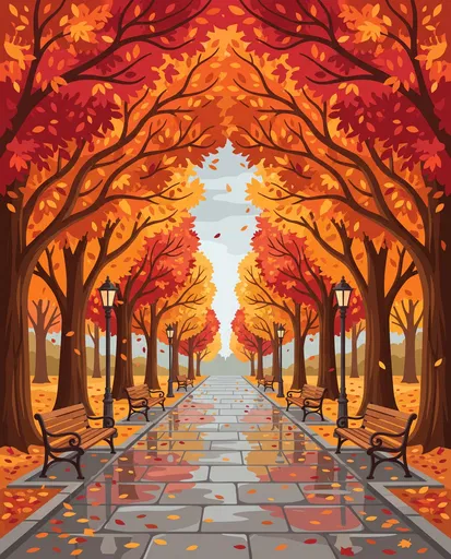 Symmetrical Autumn Park Avenue Illustration