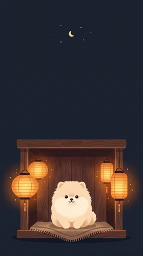 Fluffy Pomeranian Under Glowing Paper Lanterns