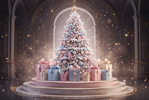 Pastel Christmas Tree on Luxury Podium