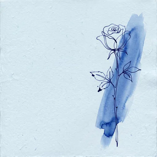 Minimalist Blue Line Art Rose Illustration