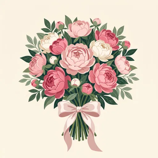 Pink and Ivory Peony Bouquet Illustration