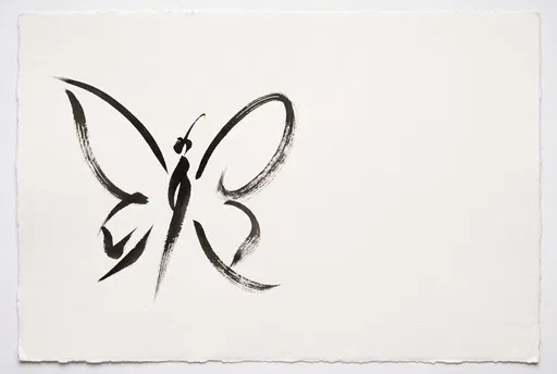 Minimalist Black Ink Calligraphic Butterfly Drawing