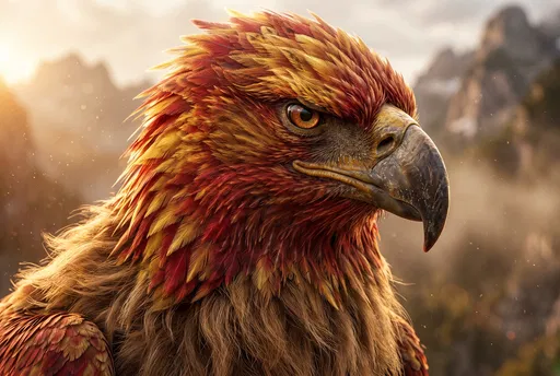 Close-Up Portrait of Crimson and Gold Gryphon