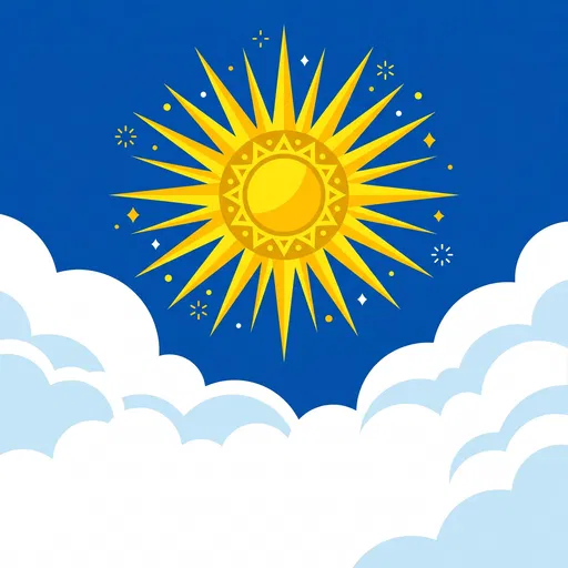 Flat Illustration of Radiant Sun and Clouds