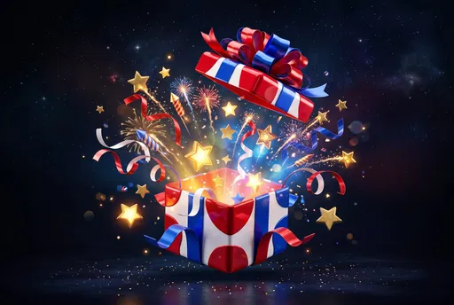 Patriotic Gift Box Bursting With Fireworks