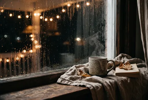 Steaming Ceramic Mug by Rainy Window