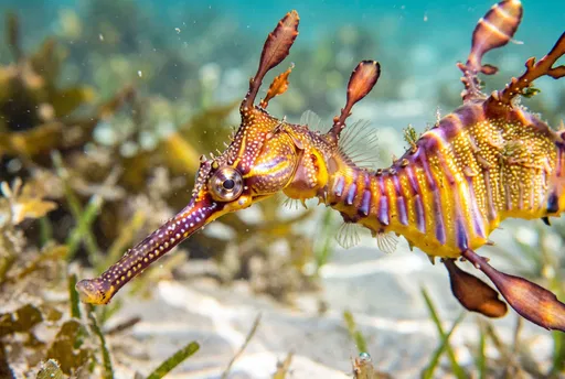 Vibrant Australian Weedy Seadragon Underwater Close-Up