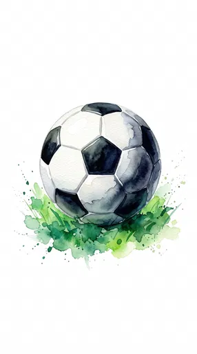 Watercolor Soccer Ball on Grass Splash
