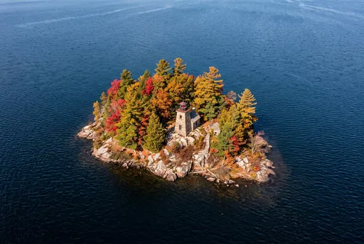 Aerial View of Autumn Island Lighthouse