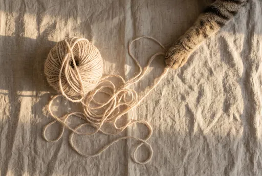 Tabby Cat Paw Reaching for Yarn Ball