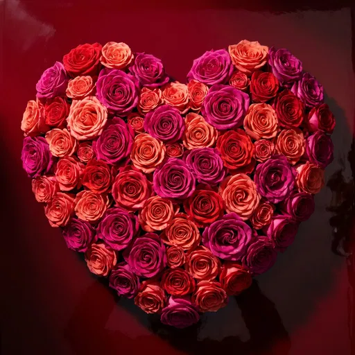 Vibrant Rose Heart on Glossy Red