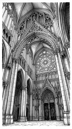 Gothic Cathedral Archway Ink Illustration
