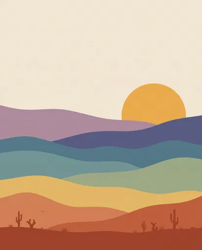 Vintage Rainbow Desert Hills Illustration