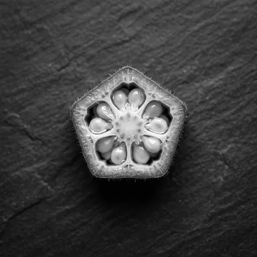 Monochrome Cross-Section of Pentagonal Okra Pod