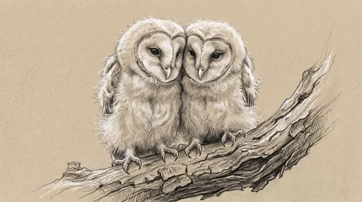 Graphite Sketch of Two Baby Barn Owls