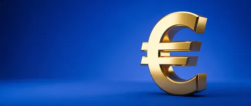 3D Gold Euro Symbol on Blue