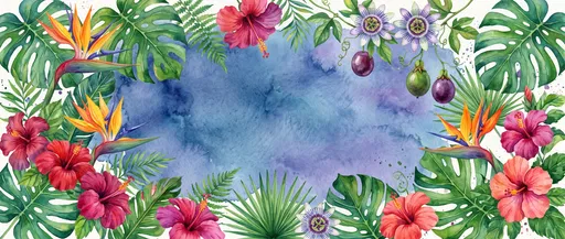 Watercolor Tropical Floral Border Frame