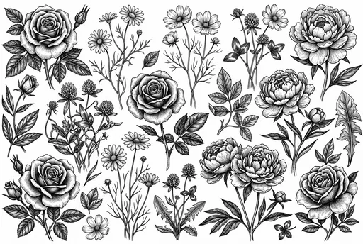 Vintage Monochrome Botanical Flower Illustrations