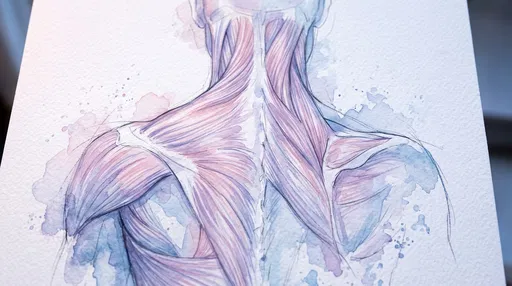 Pastel Watercolor Human Back Muscle Anatomy