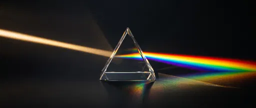 Glass Prism Splitting Light Into Rainbow
