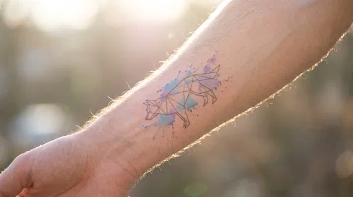 Geometric Wolf Watercolor Forearm Tattoo