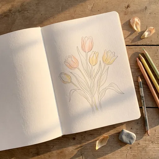 Pastel Tulip Sketch in Open Notebook