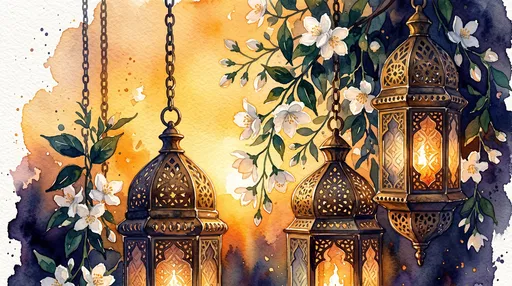 Watercolor Fanoos Lanterns with White Jasmine