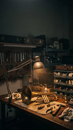 Brass Instrument Repair Workbench at Night