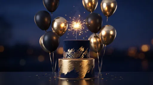 Navy and Gold Cake with Sparkler