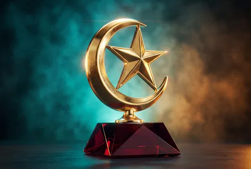 Golden Star and Crescent Trophy on Ruby Base