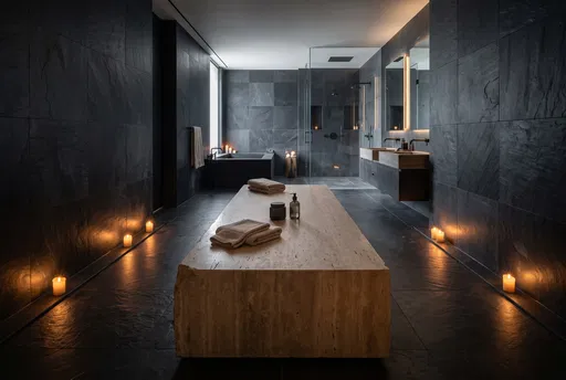 Luxury Dark Slate Spa Bathroom Interior