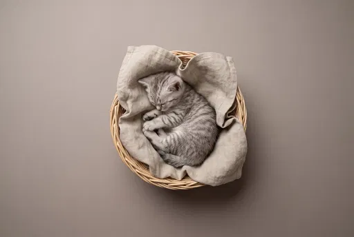 Sleeping Silver Tabby Kitten in Basket