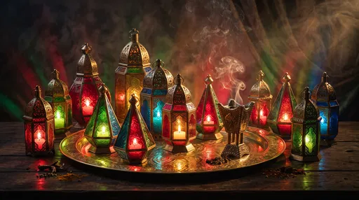 Colorful Moroccan Lanterns with Smoking Incense Burner