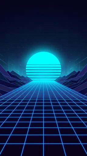 Retro-Futuristic Blue Grid and Cyan Sun