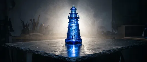Cobalt Blue Glass Lighthouse on Slate