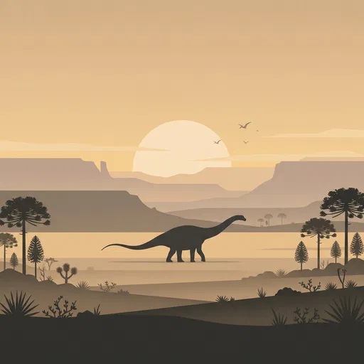 Minimalist Prehistoric Apatosaurus Silhouette Landscape