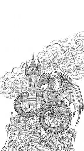 Dragon and Castle Coloring Page