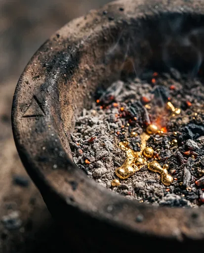 Molten Gold in Antique Clay Crucible