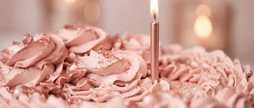 Rose Gold Buttercream Cake With Lit Candle