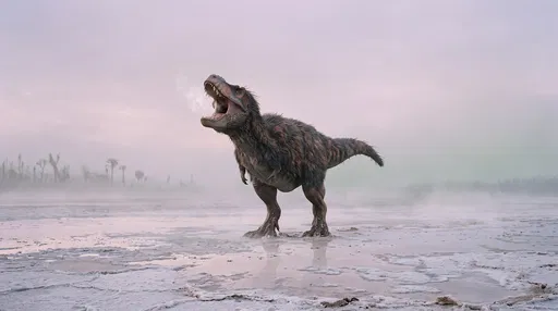 Feathered Tyrannosaurus Rex Roaring on Salt Flat