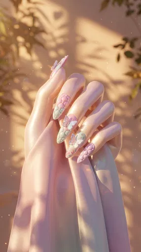 Pastel Quilted Butterfly Nail Art