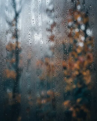 Condensation Drops on Autumn Window