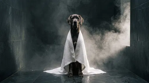 Great Dane in Dark Steam Room