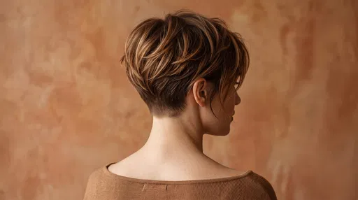 Rear View of Caramel Pixie Haircut