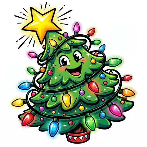 Cartoon Christmas Tree With Colorful Lights