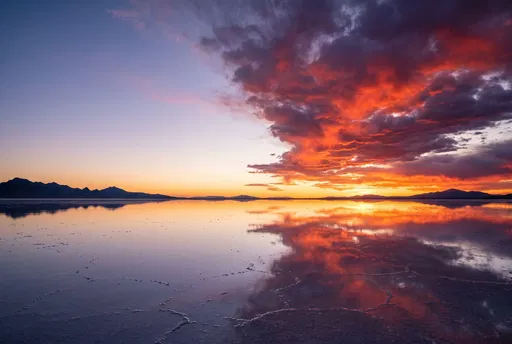 Vibrant Sunset Reflection Over Salt Flats