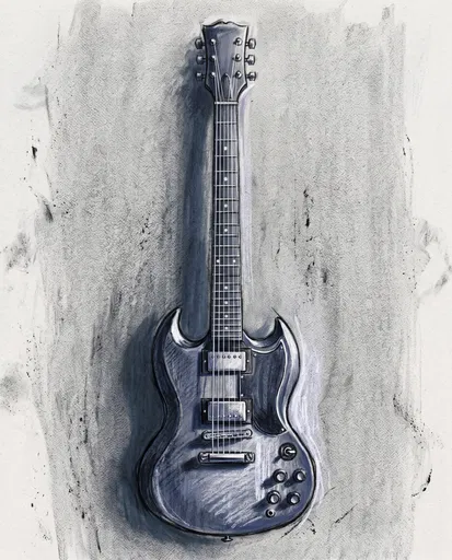 Charcoal Drawing of Electric Guitar